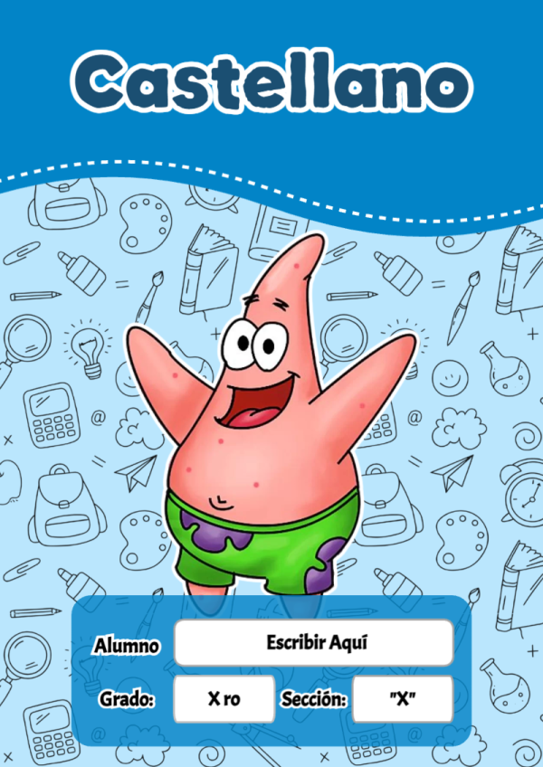 Portada de Bob Esponja de Castellano para cuaderno para clases - ideal para cuadernos de espiral