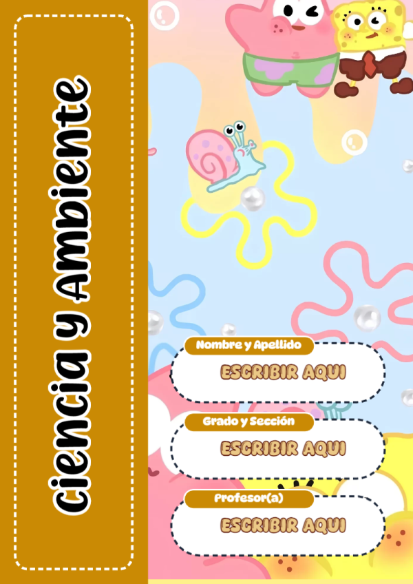 Portada de Bob Esponja de Ciencia y Ambiente para cuaderno en tamaño A4 - con colores vivos y llamativos