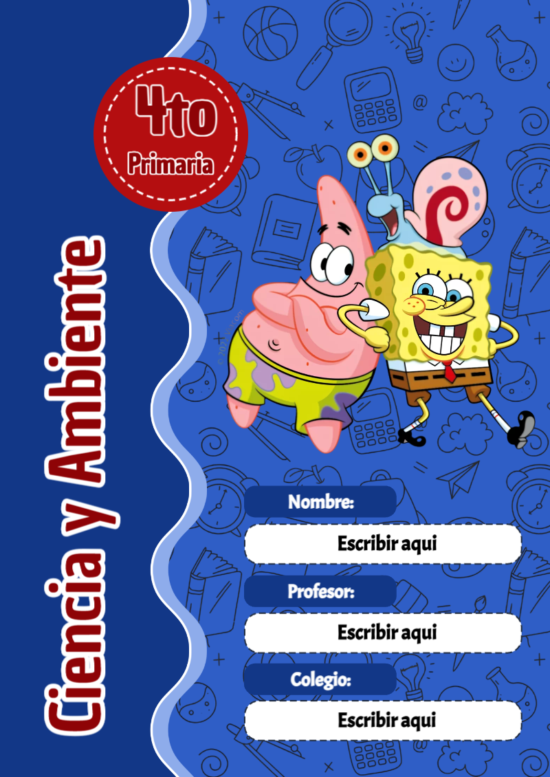 Portada de Bob Esponja de Ciencia y Ambiente para cuaderno en formato A4 - con colores vivos y llamativos
