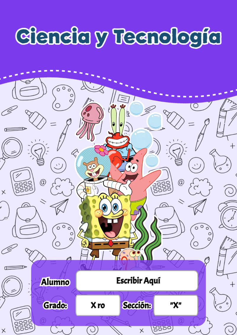 Portada de Bob Esponja de Ciencia y Tecnología Editable para Imprimir Gratis