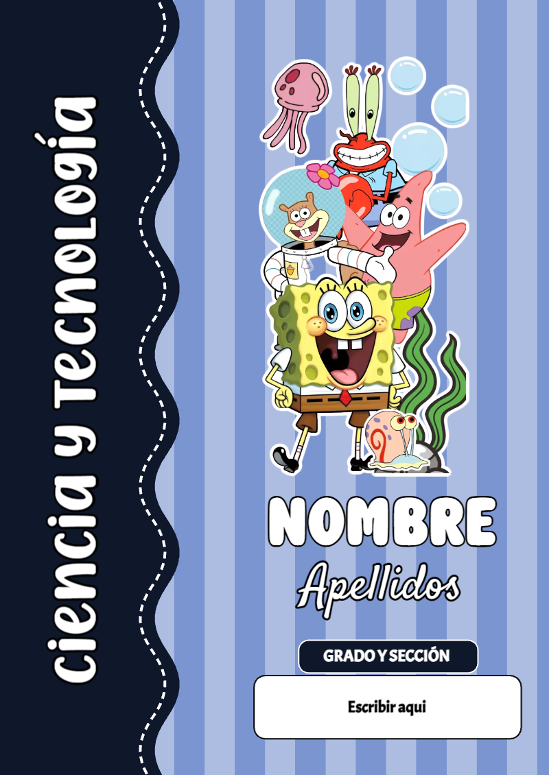 Portada de Bob Esponja de Ciencia y Tecnología para cuaderno para niños de primaria - formato digital listo para usar