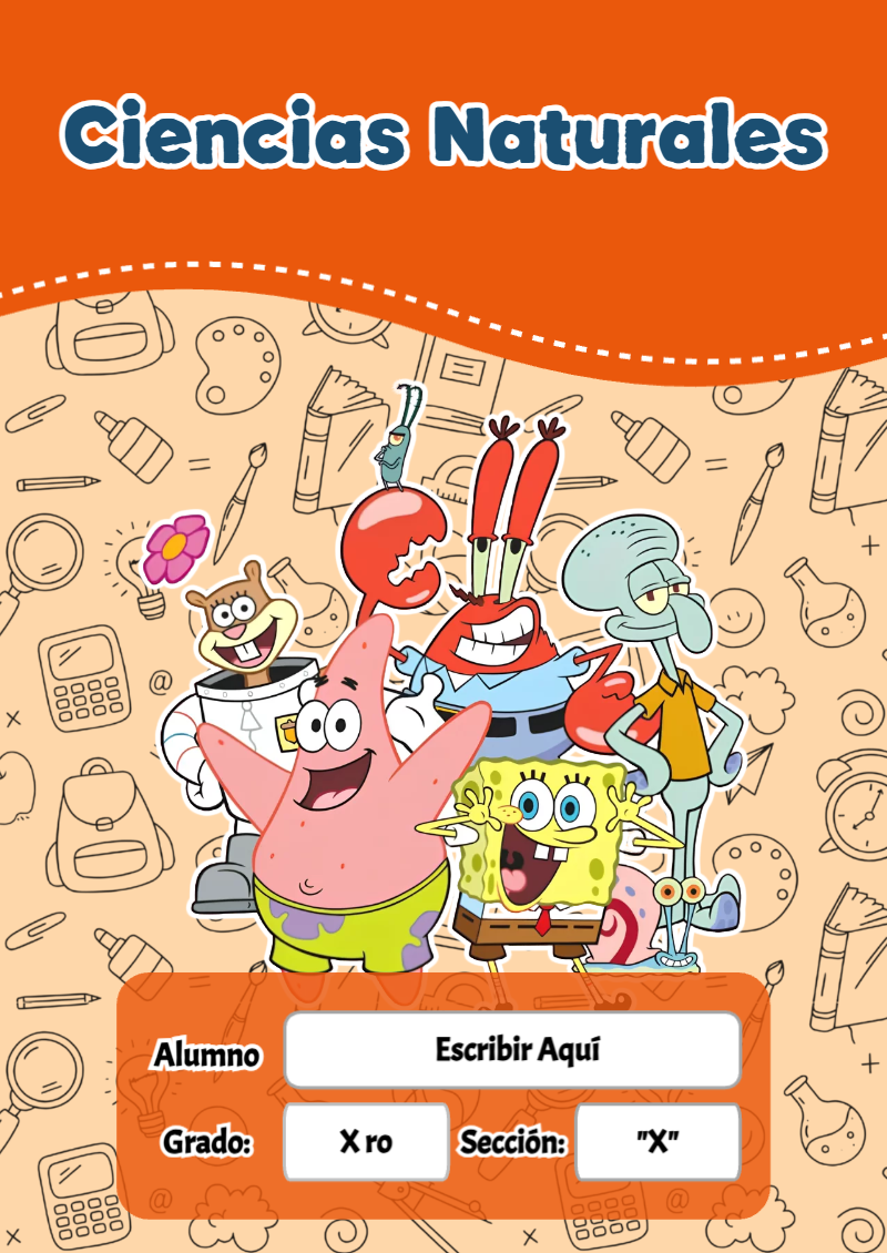 Portada de Bob Esponja de Ciencias Naturales Editable para Imprimir Gratis