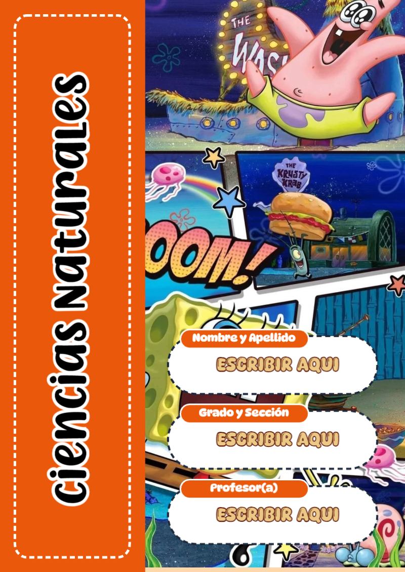 Portada de Bob Esponja de Ciencias Naturales para cuaderno bonita para imprimir - disponible para descarga gratuita