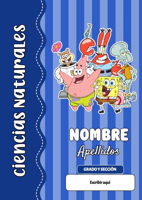 Portada de Bob Esponja de Ciencias Naturales para cuaderno fácil de imprimir - disponible para descarga gratuita