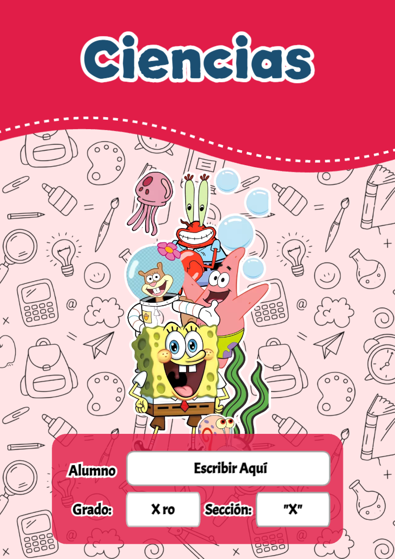 Portada de Bob Esponja de Ciencias Editable para Imprimir Gratis