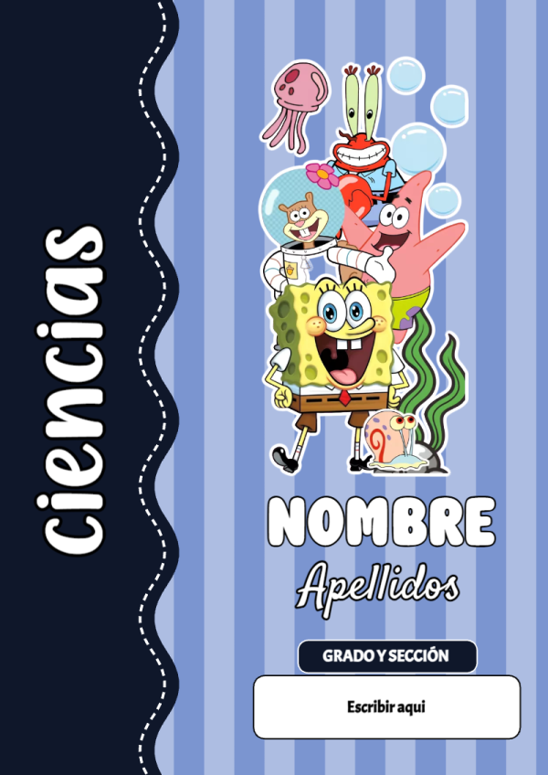 Portada de Bob Esponja de Ciencias para cuaderno en tamaño A4 - tendencia educativa 2026