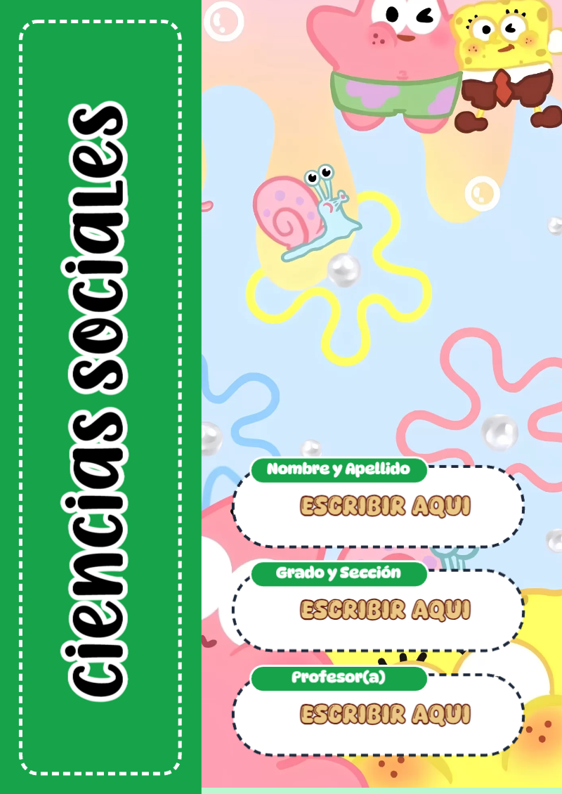 Portada de Bob Esponja de Ciencias Sociales para cuaderno escolar creativa - disponible para descarga gratuita