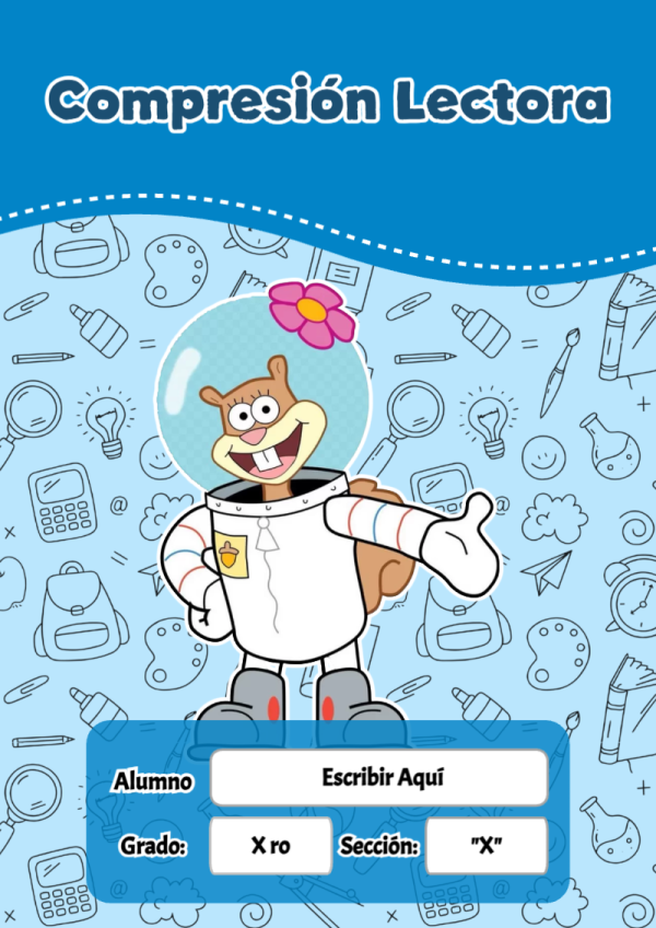Portada de Bob Esponja de Compresión Lectora para cuaderno personalizada para imprimir - versión premium para imprimir