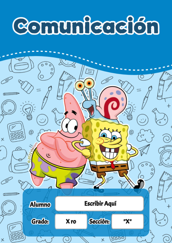 Portada de Bob Esponja de Comunicación para cuaderno con diseño escolar - diseño exclusivo y original