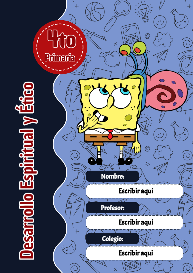 Portada de Bob Esponja de Desarrollo Espiritual y Ético Editable para Imprimir Gratis