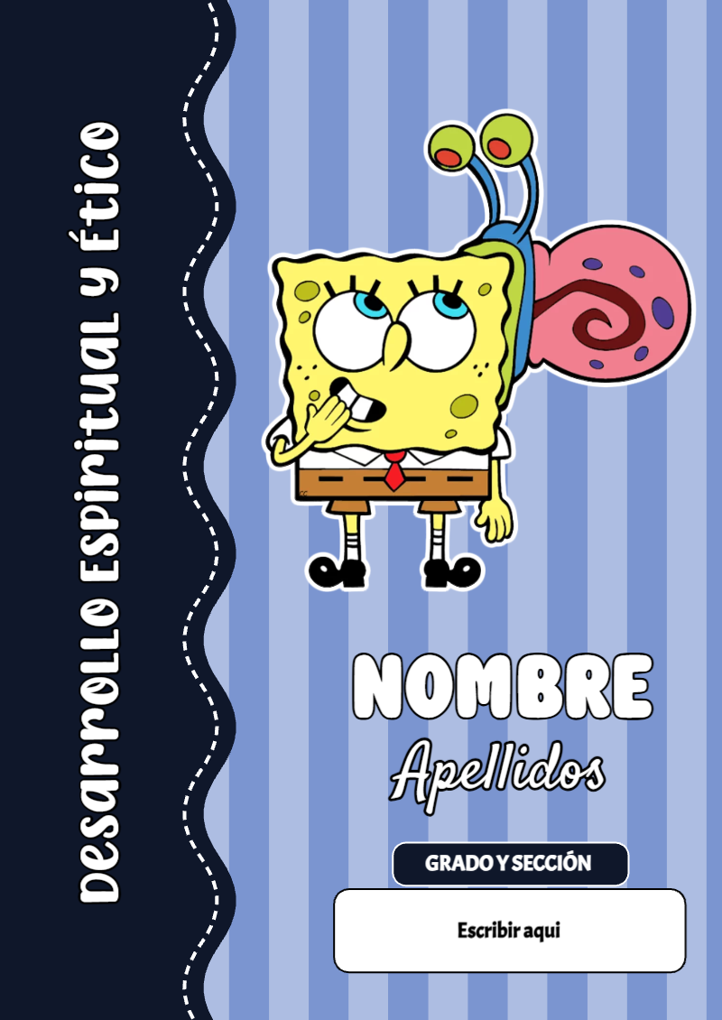 Portada de Bob Esponja de Desarrollo Espiritual y Ético para cuaderno con estilo creativo - diseño escolar moderno