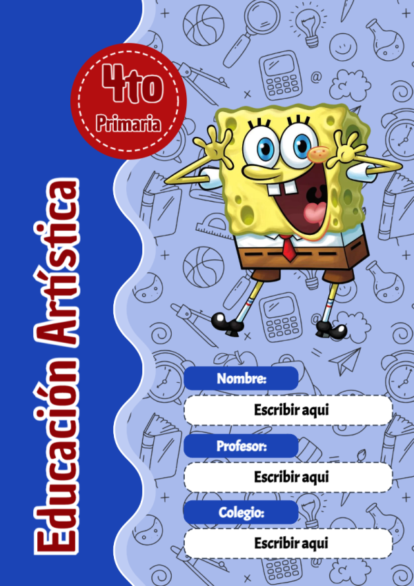 Portada de Bob Esponja de Educación Artística para cuaderno escolar para imprimir gratis - para todas las edades y grados