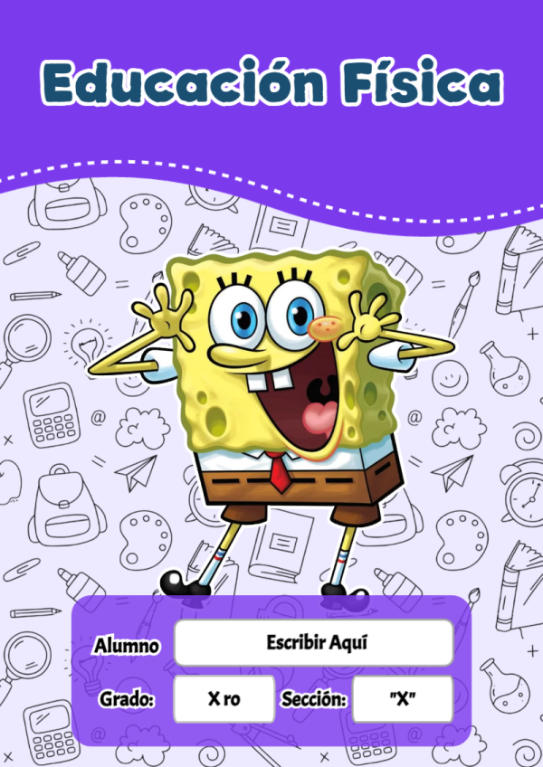 Portada de Bob Esponja de Educación Física para cuaderno en formato A4 - para personalizar tus materias