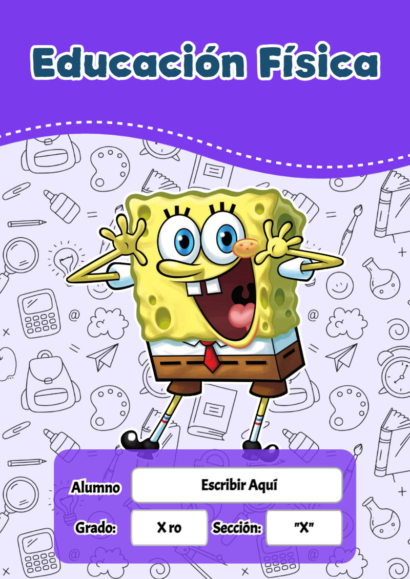 Portada de Bob Esponja de Educación Física para cuaderno en formato A4 - para personalizar tus materias