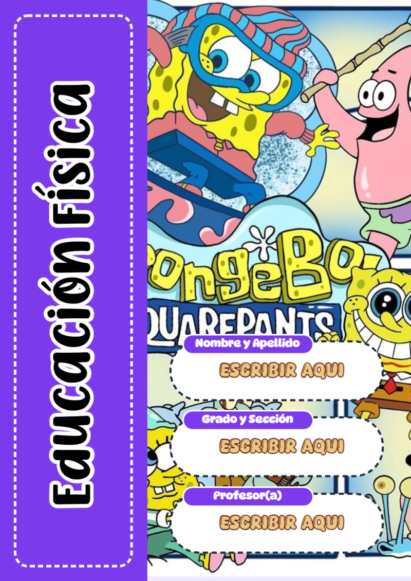 Portada de Bob Esponja de Educación Física para cuaderno en tamaño A4 - creación especial de Mini Canva