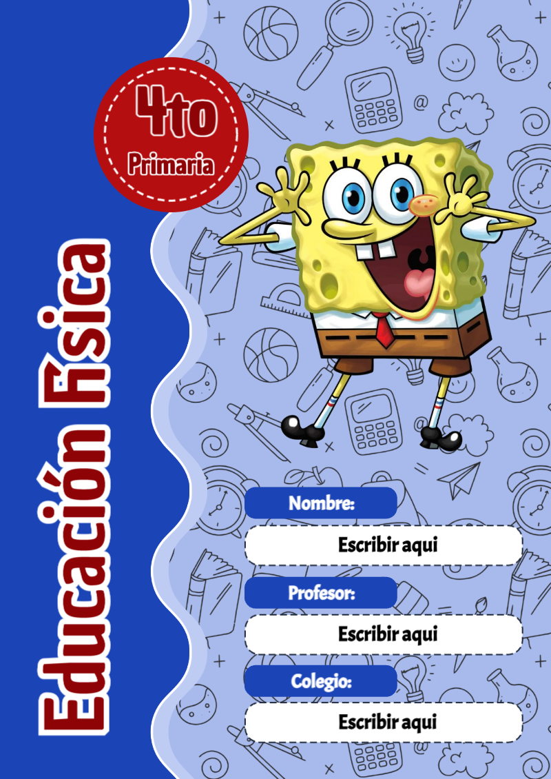 Portada de Bob Esponja de Educación Física Editable para Imprimir Gratis