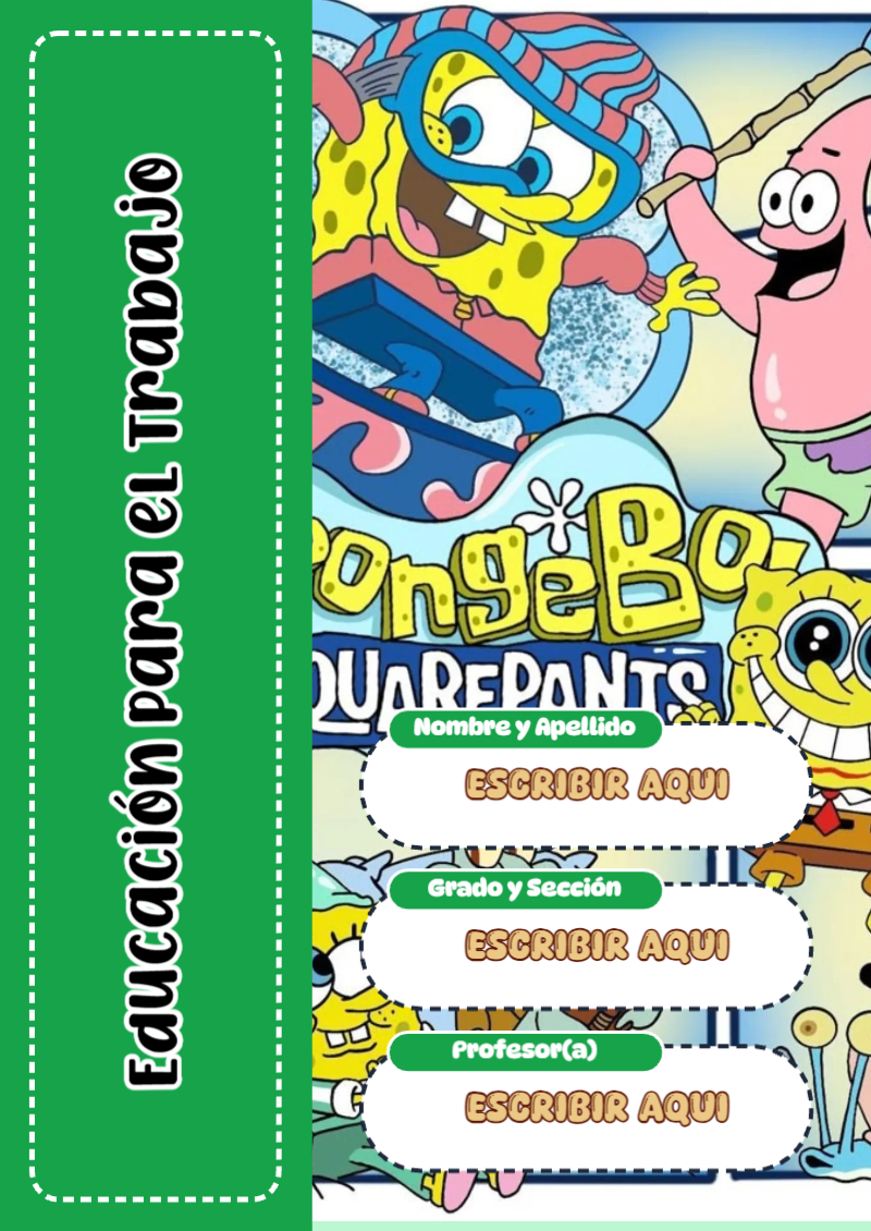 Portada de Bob Esponja de Educación para el Trabajo Editable para Imprimir Gratis