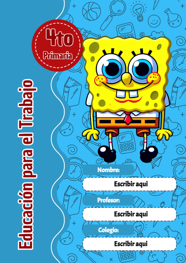 Portada de Bob Esponja de Educación para el Trabajo para cuaderno decorativa y bonita - para personalizar tus materias