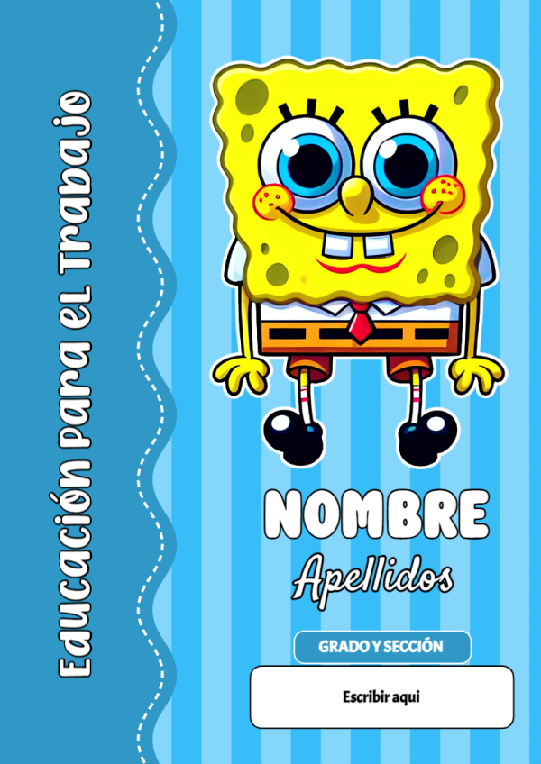 Portada de Bob Esponja de Educación para el Trabajo para cuaderno en tamaño A4 - versión premium para imprimir