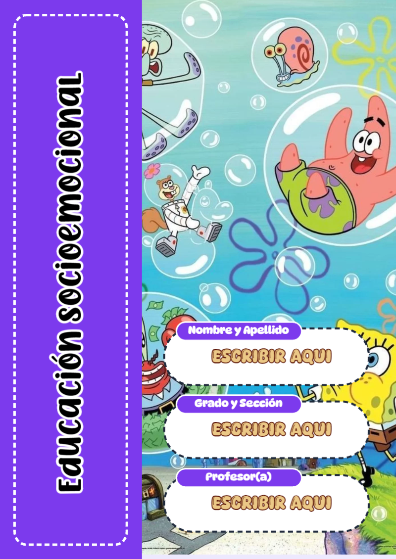 Portada de Bob Esponja de Educación Socioemocional Editable para Imprimir Gratis