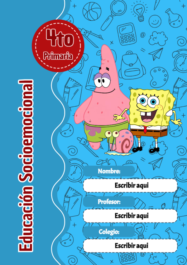 Portada de Bob Esponja de Educación Socioemocional para cuaderno con diseño escolar - diseño escolar moderno
