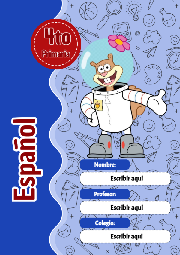 Portada de Bob Esponja de Español para cuaderno con diseño bonito - tendencia educativa 2026