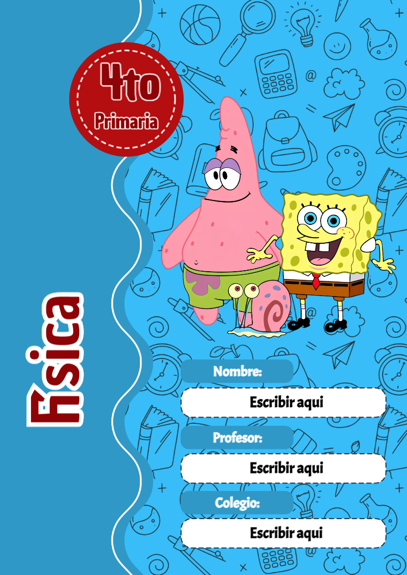 Portada de Bob Esponja de Física para cuaderno escolar creativa - versión premium para imprimir