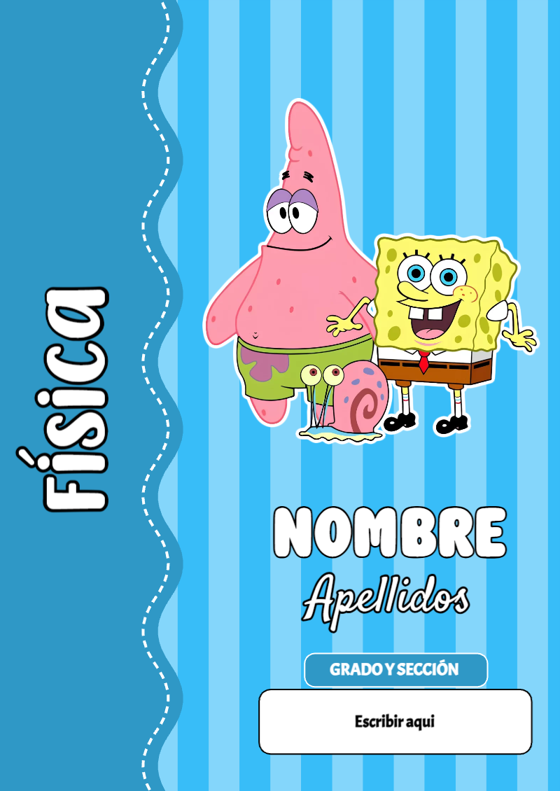 Portada de Bob Esponja de Física Editable para Imprimir Gratis