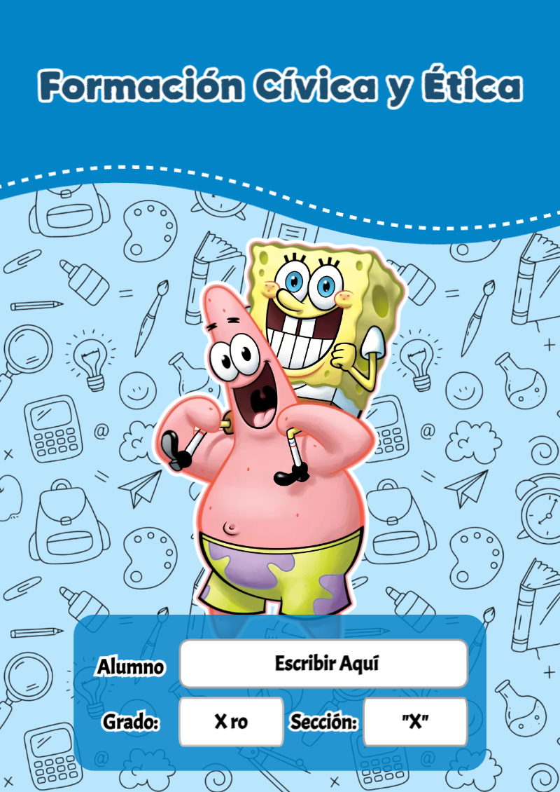 Portada de Bob Esponja de Formación Cívica y Ética Editable para Imprimir Gratis