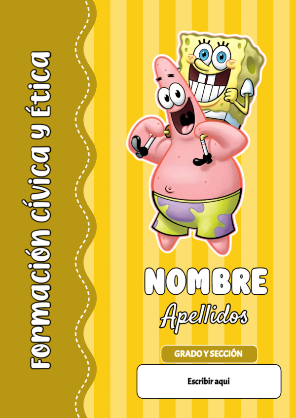 Portada de Bob Esponja de Formación Cívica y Ética para cuaderno con diseño escolar - estilo único para estudiantes