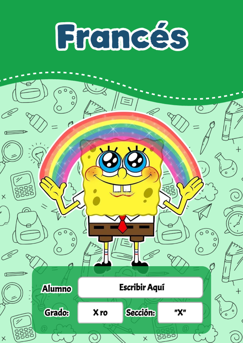 Portada de Bob Esponja de Francés Editable para Imprimir Gratis