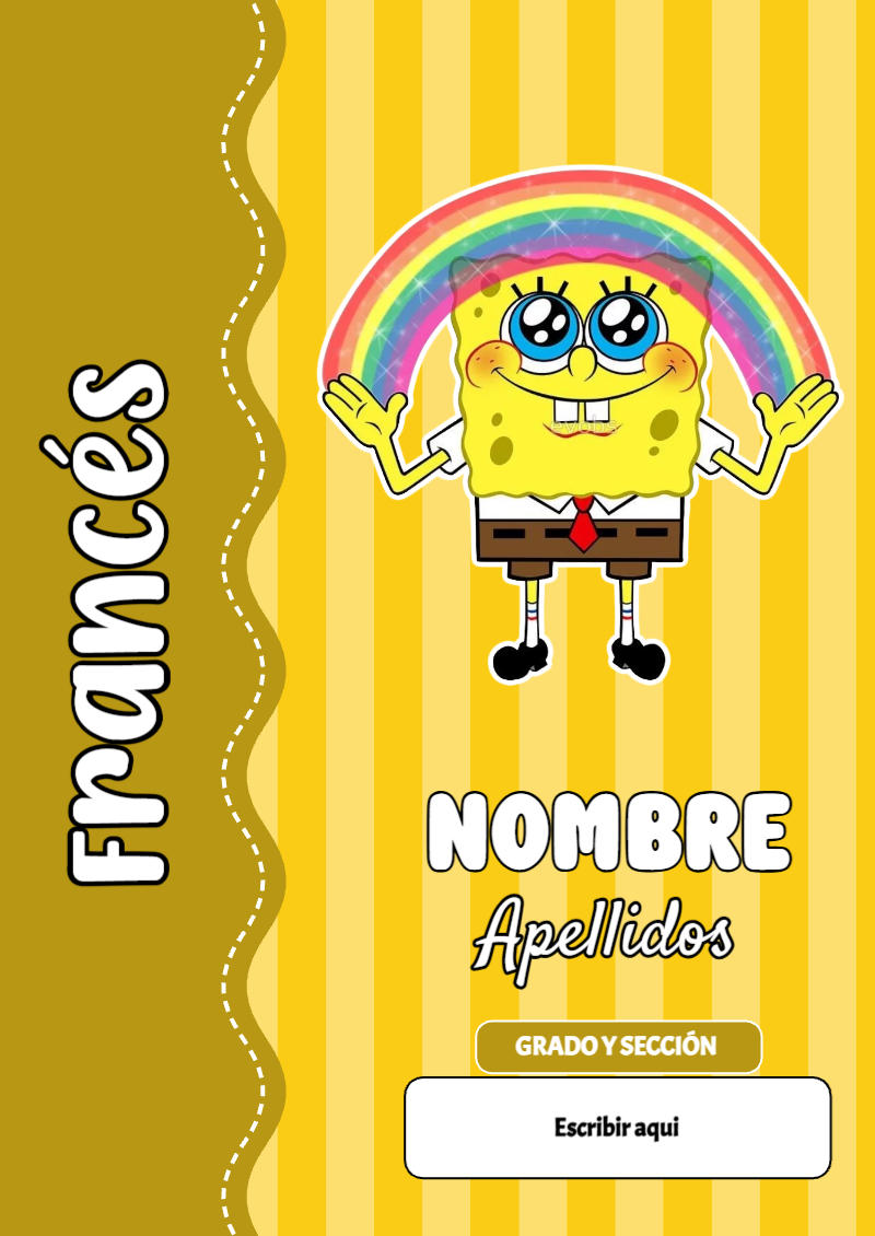 Portada de Bob Esponja de Francés Editable para Imprimir Gratis