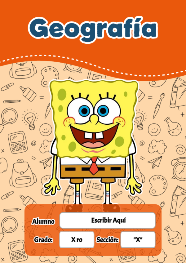 Portada de Bob Esponja de Geografía para cuaderno llamativa y bonita - disponible para descarga gratuita