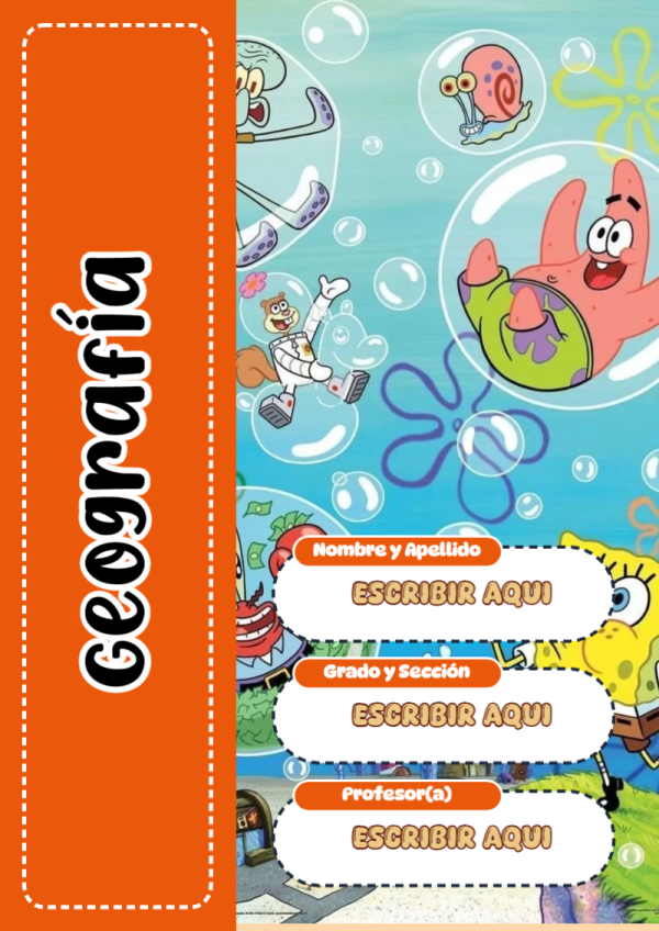 Portada de Bob Esponja de Geografía para cuaderno para clases - diseño exclusivo y original