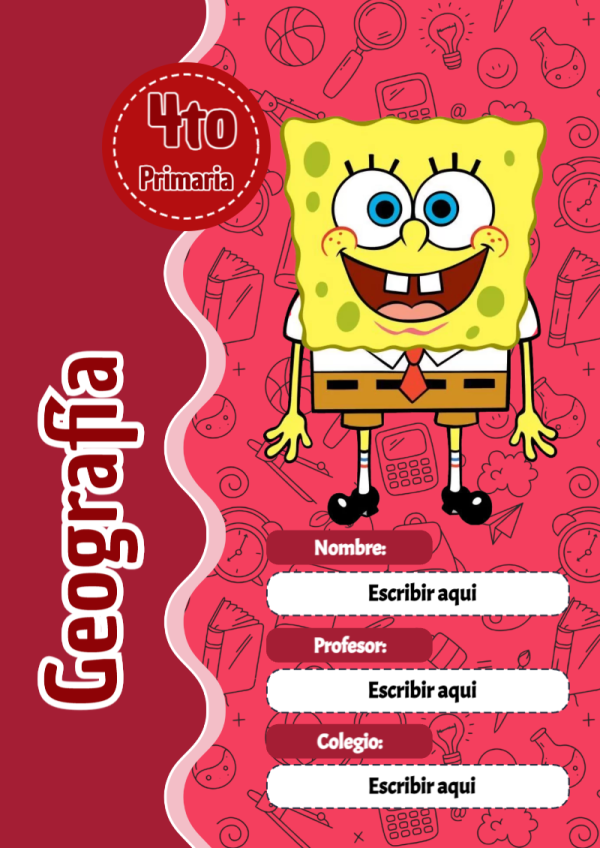 Portada de Bob Esponja de Geografía para cuaderno para niños de primaria - diseño exclusivo y original