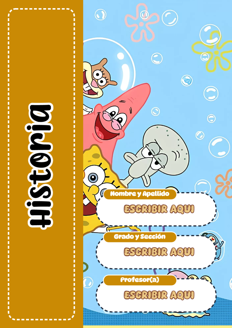 Portada de Bob Esponja de Historia para cuaderno para clases - ideal para el nuevo año escolar