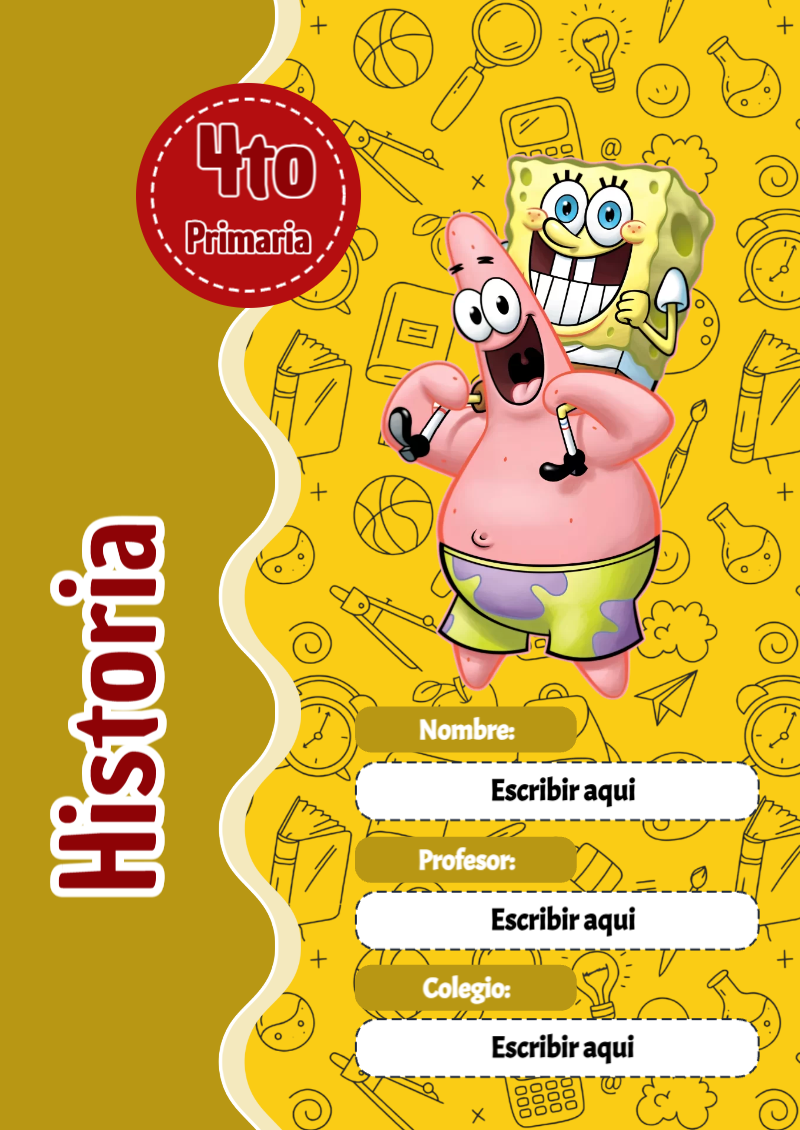 Portada de Bob Esponja de Historia para cuaderno con estilo creativo - disponible para descarga gratuita
