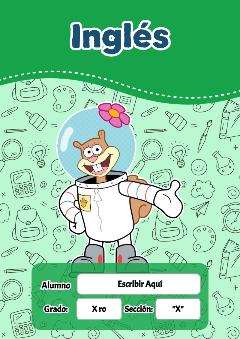 Portada de Bob Esponja de Inglés Editable para Imprimir Gratis