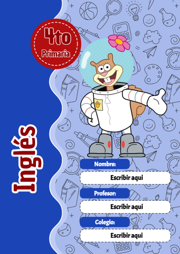 Portada de Bob Esponja de Inglés para cuaderno para niños de primaria - para personalizar tus materias