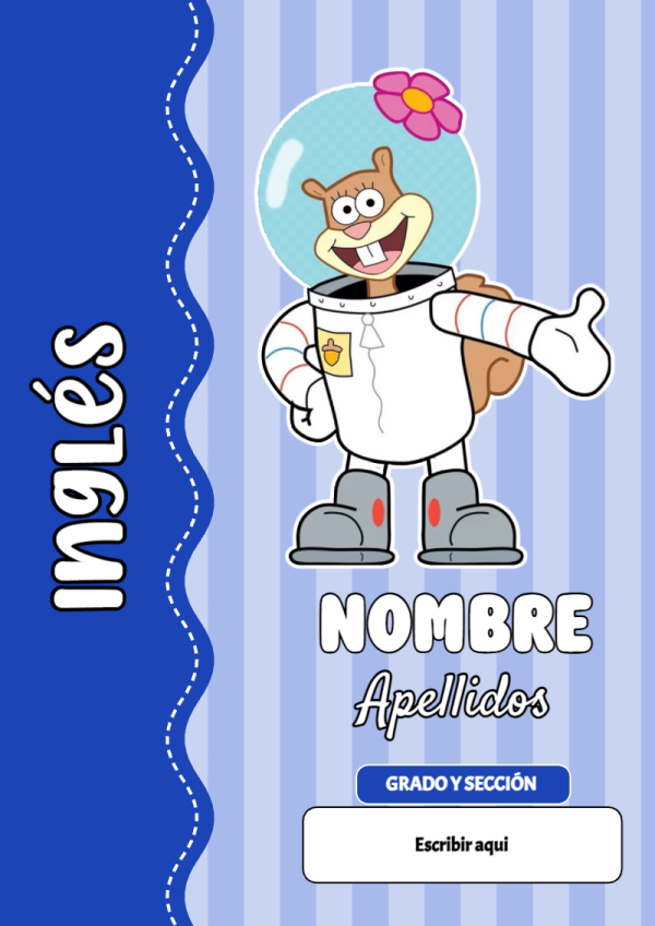 Portada de Bob Esponja de Inglés para cuaderno para primaria - formato digital listo para usar