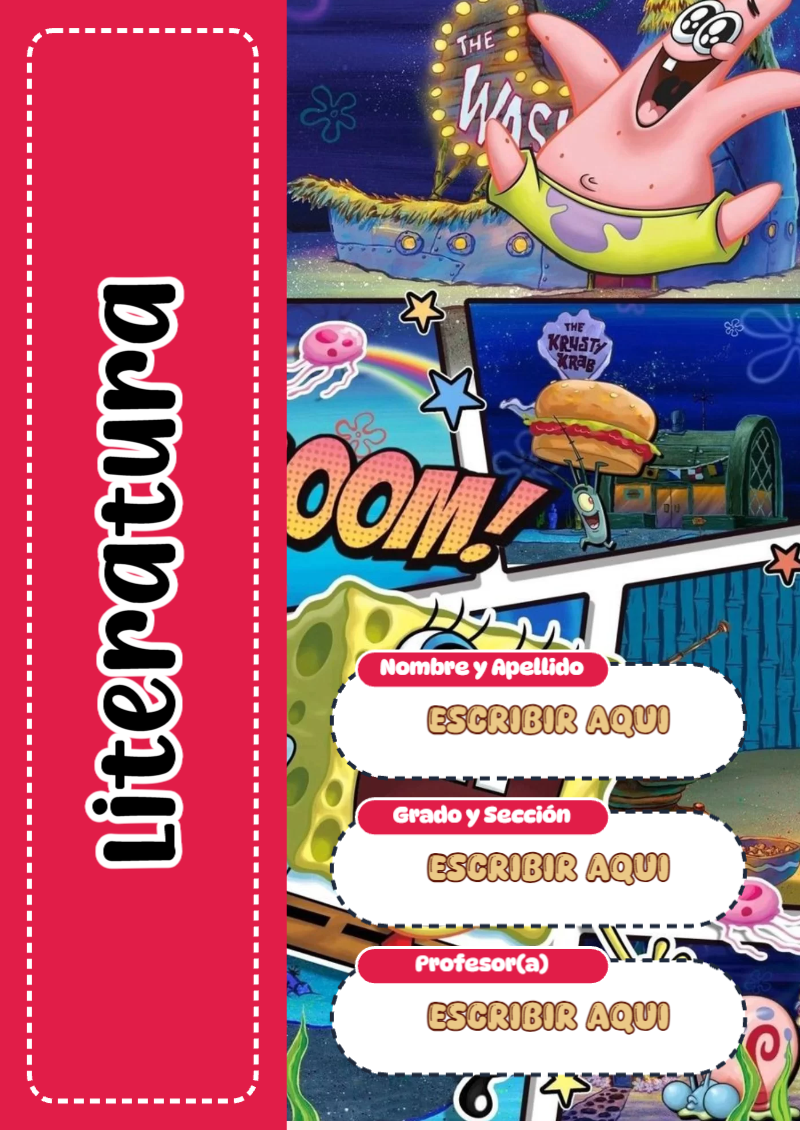 Portada de Bob Esponja de Literatura para cuaderno con diseño escolar - estilo único para estudiantes