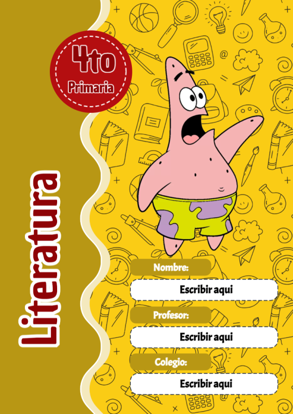 Portada de Bob Esponja de Literatura para cuaderno para primaria - para el regreso a clases