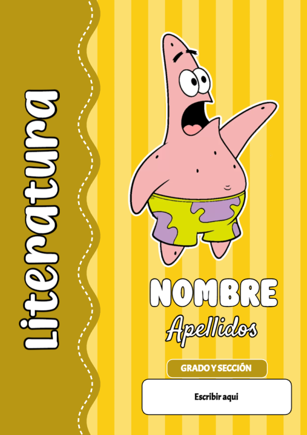 Portada de Bob Esponja de Literatura para cuaderno escolar para imprimir gratis - creación especial de Mini Canva