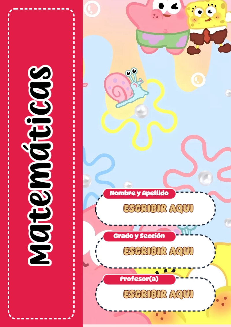 Portada de Bob Esponja de Matemáticas Editable para Imprimir Gratis