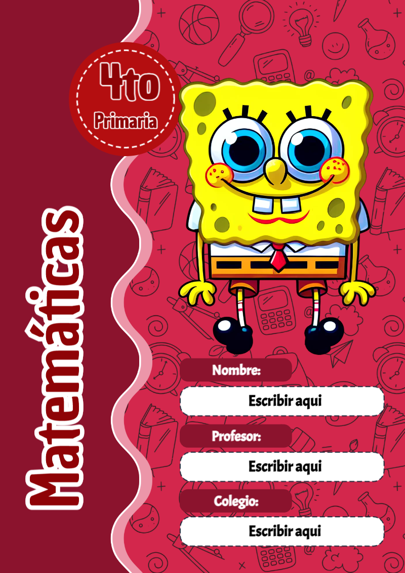 Portada de Bob Esponja de Matemáticas para cuaderno con diseño bonito - diseño escolar moderno