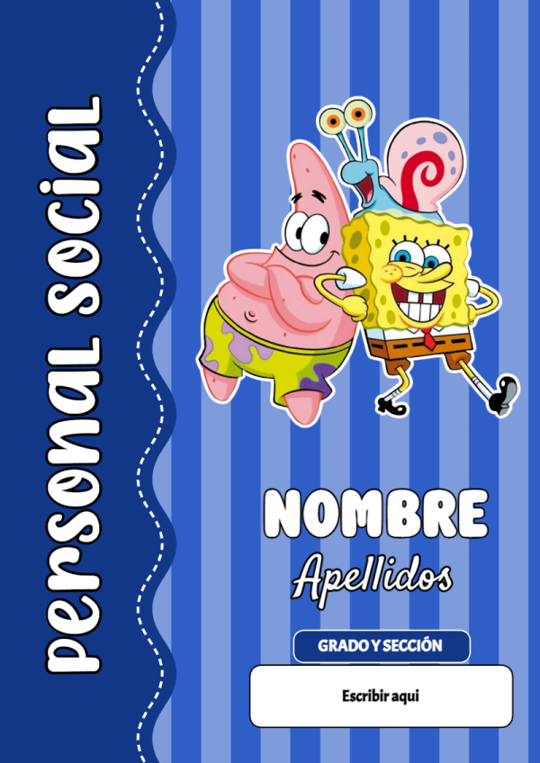 Portada de Bob Esponja de Personal Social para cuaderno con estilo infantil - para todas las edades y grados