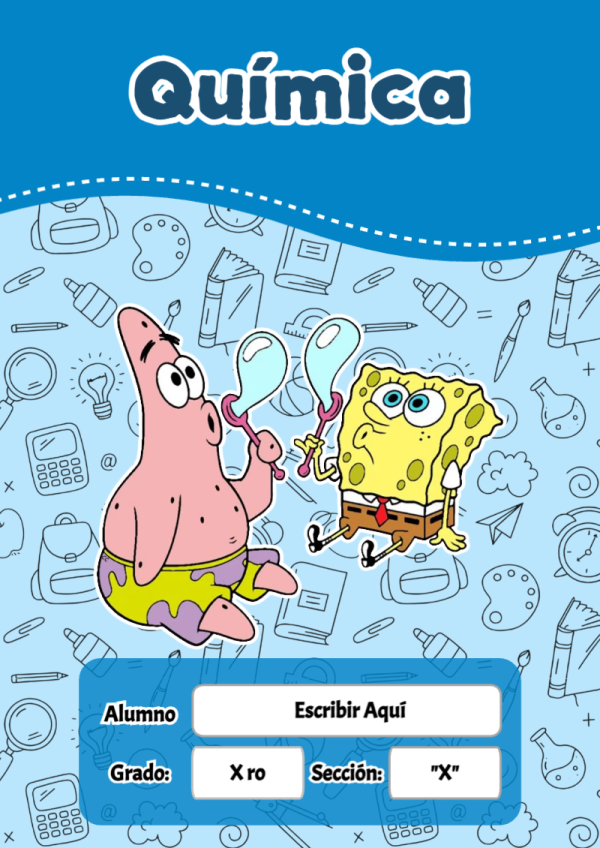 Portada de Bob Esponja de Química para cuaderno para estudiantes - perfecto para organizar tus apuntes