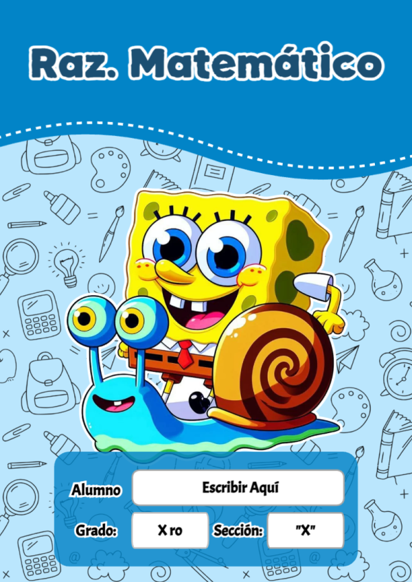 Portada de Bob Esponja de Raz. Matemático para cuaderno escolar para imprimir gratis - para todas las edades y grados