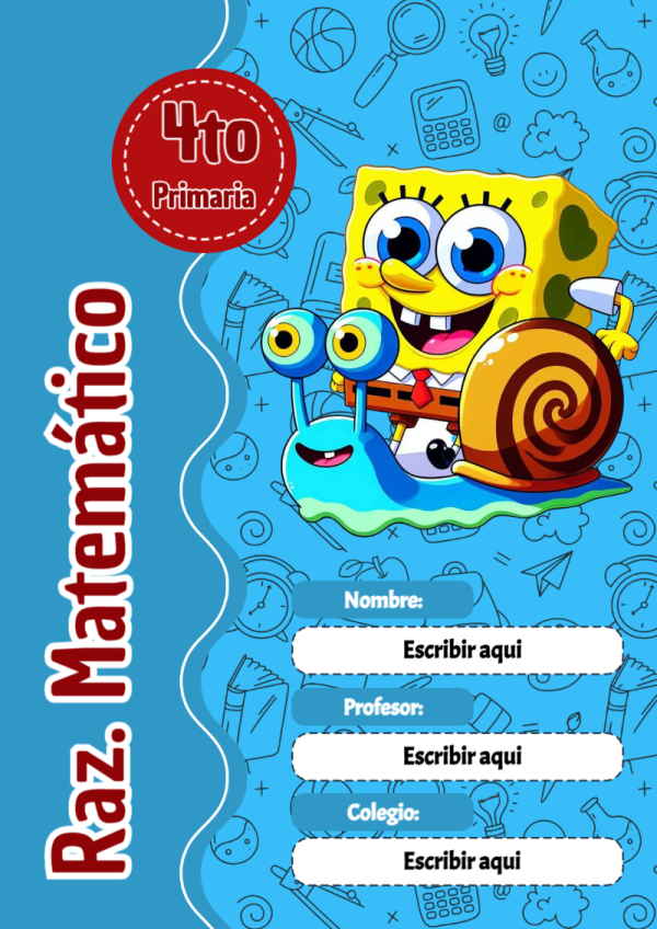 Portada de Bob Esponja de Raz. Matemático para cuaderno bonita para imprimir - ideal para el nuevo año escolar