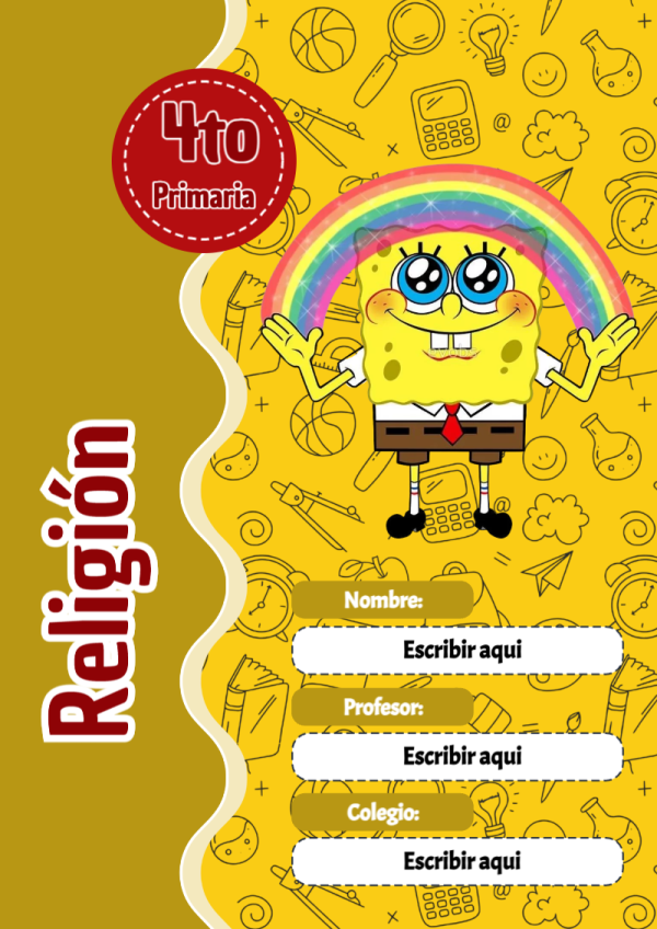 Portada de Bob Esponja de Religión para cuaderno escolar creativa - diseño exclusivo y original